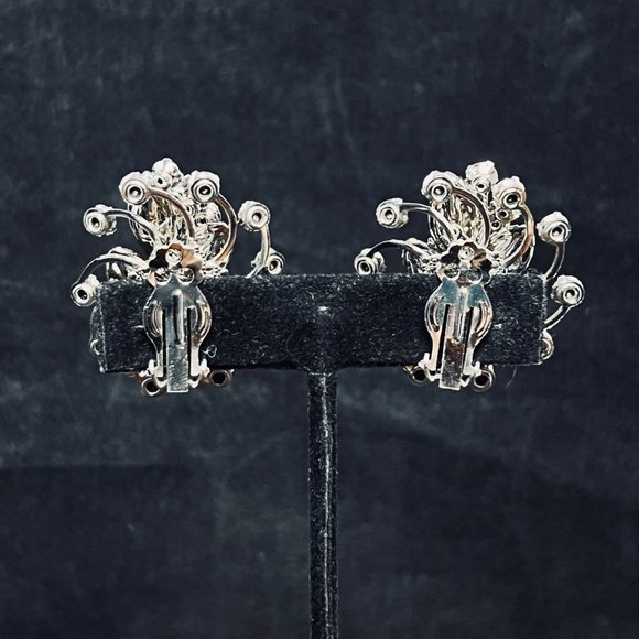 Judy Lee AB Rhinestone & Lava Glass Floral Brooch And Clip On Earrings (5134) - Picture 9 of 10